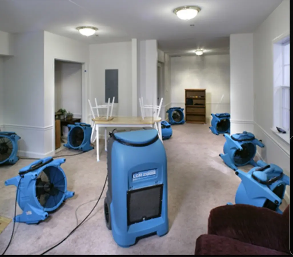 Air movers and dehumidifier setup for Water Damage Restoration in Travis Ranch
