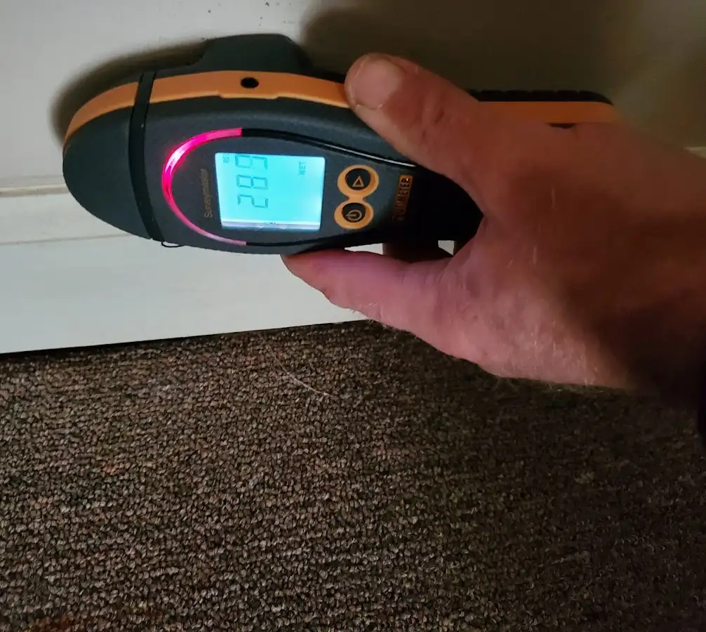 Moisture detection at baseboard during Burst Pipe Cleanup in Travis Ranch